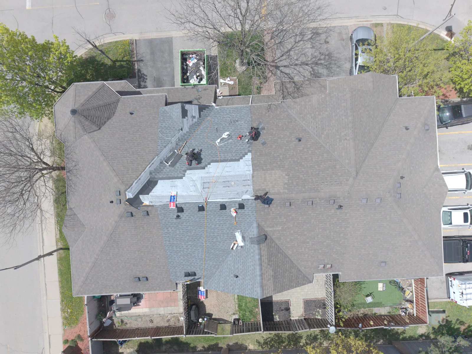 New asphalt shingles on a Brampton roof, aerial view